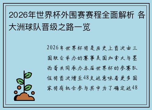 2026年世界杯外围赛赛程全面解析 各大洲球队晋级之路一览